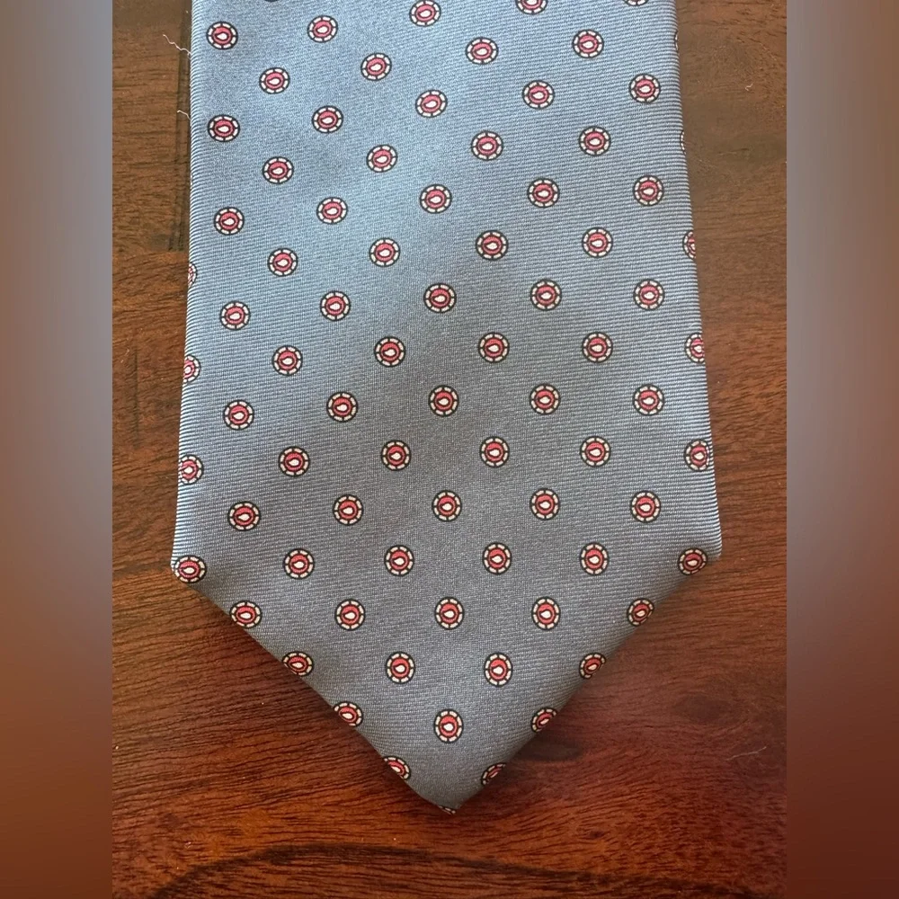 Vintage 1990s Windsor Shirt Company Silk Tie Gray Red Circle Pattern